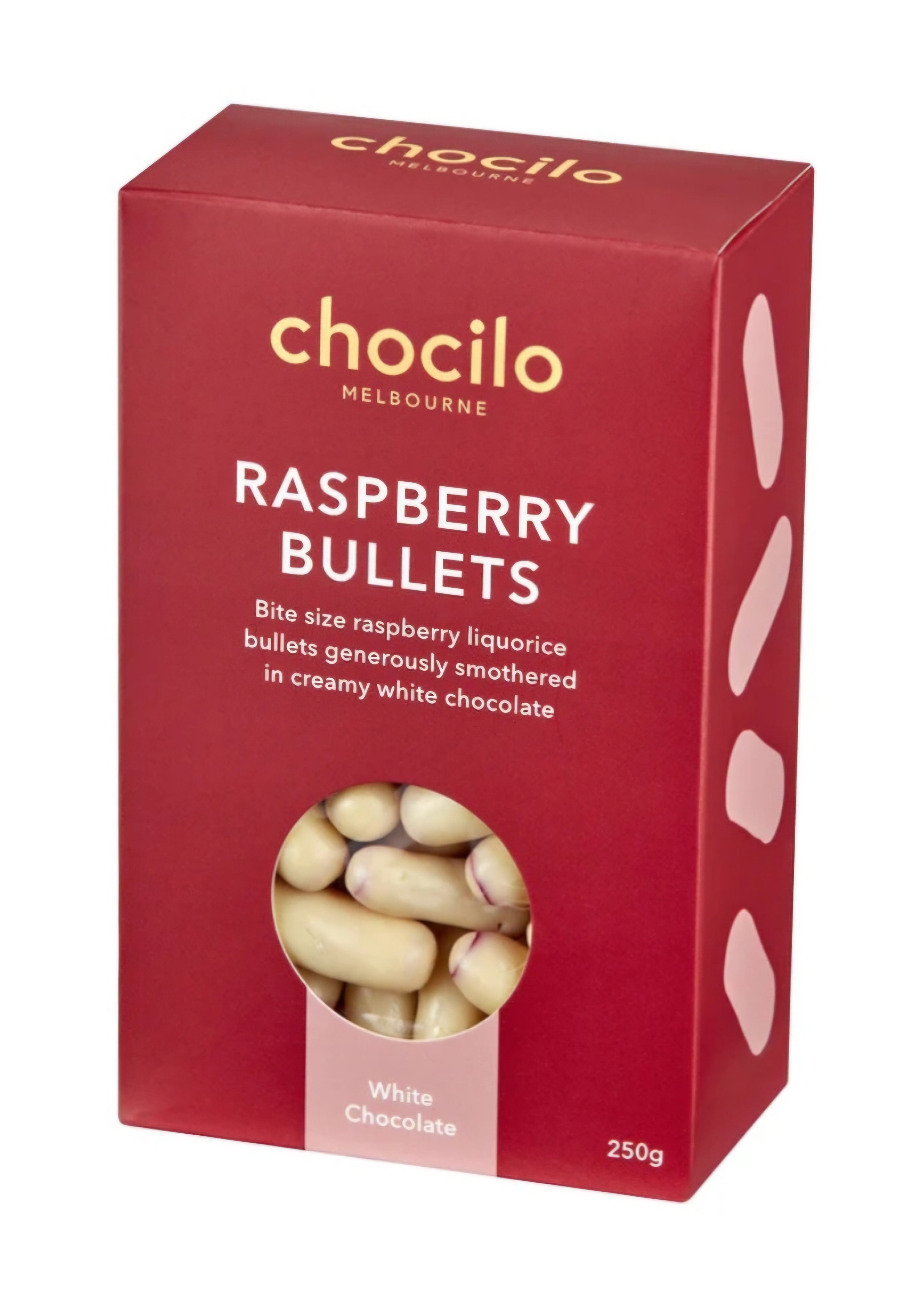 White Chocolate Raspberry Bullets CHOCILO Raspberry Bullets in White Chocolate Gift Box - 250g – Raven ...