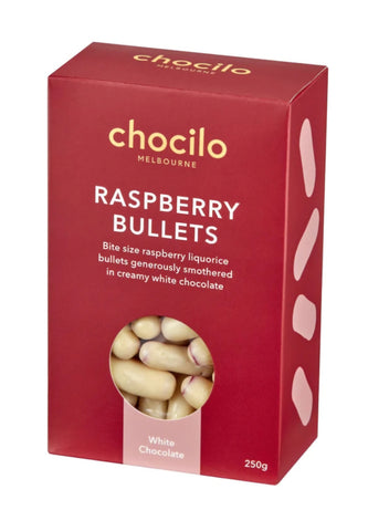 Chocilo Raspberry Bullets in White Chocolate Gift Box - 250g